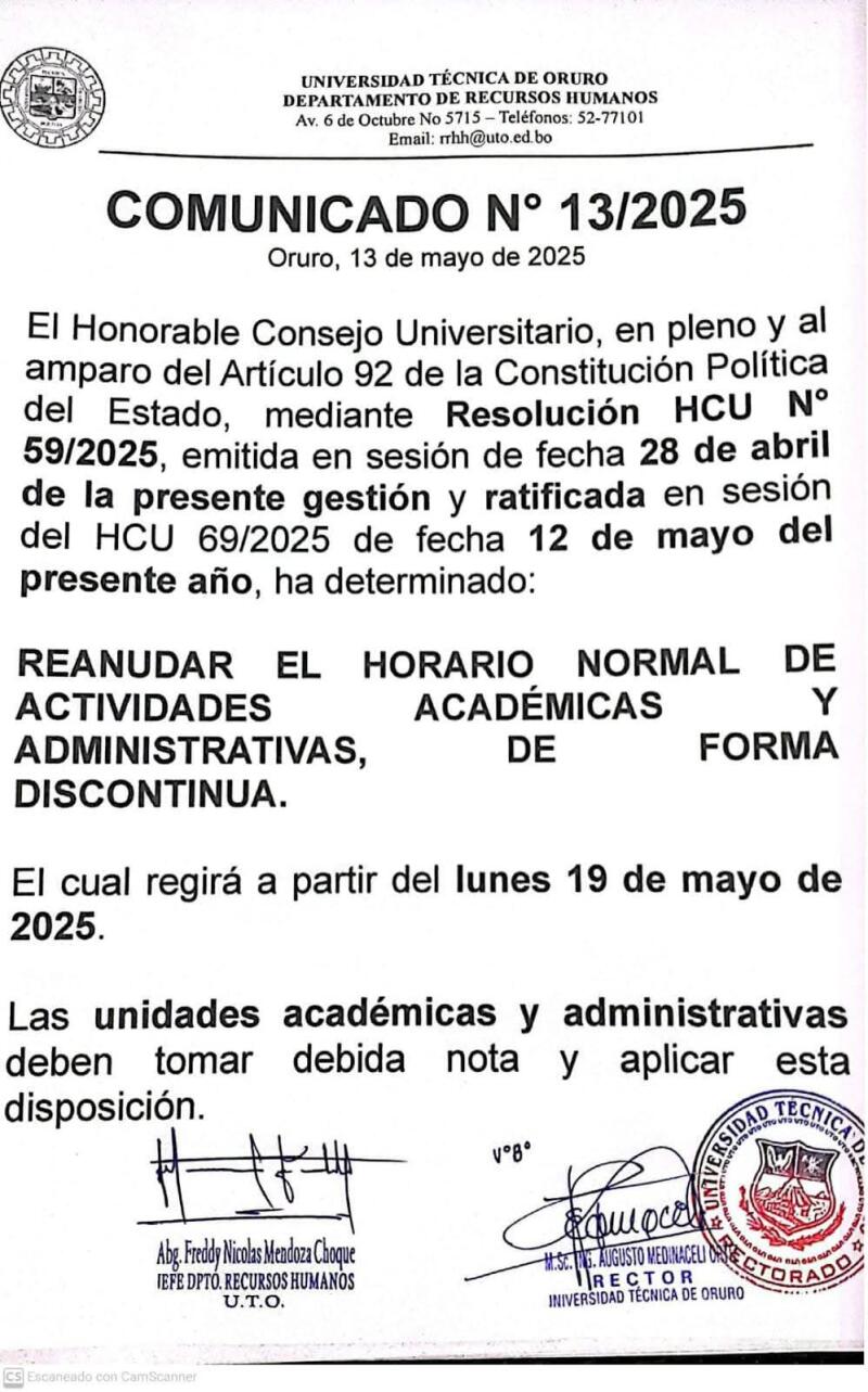 Comunicado universitario Nº13/2025
