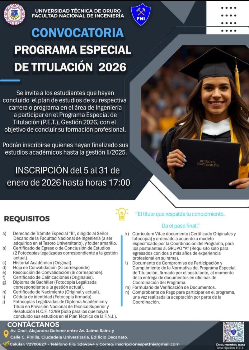 CONVOCATORIA PROGRAMA ESPECIAL DE TITULACIÓN 2026
