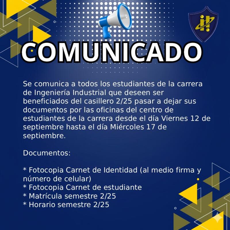 COMUNICADO ESTUDIANTIL - INGENIERIA INDUSTRIAL